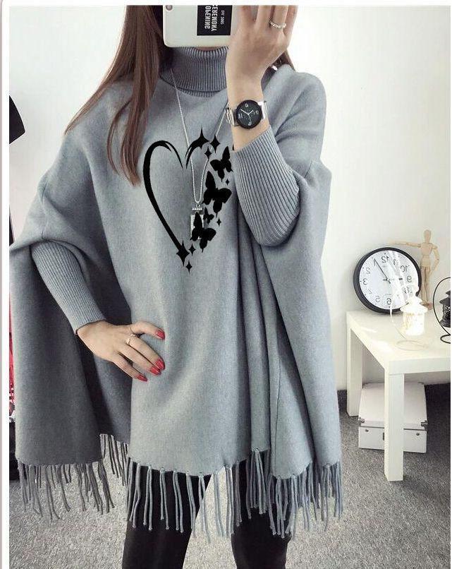 Women's Polyester Heart Printed Outer Wrap Cap Shawl