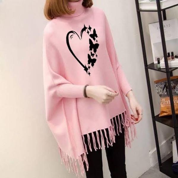 Women's Polyester Heart Printed Outer Wrap Cap Shawl