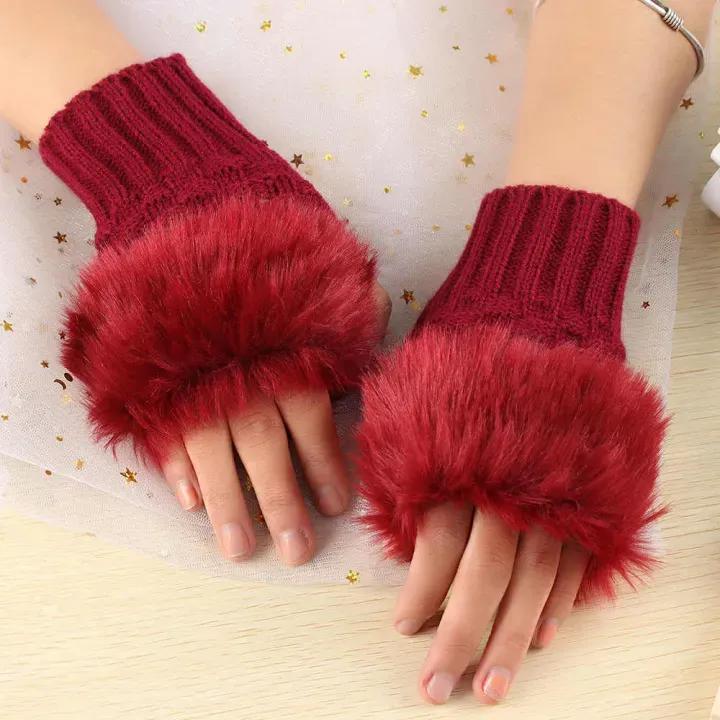 2 pcs Wool Fur Lined Gloves 1