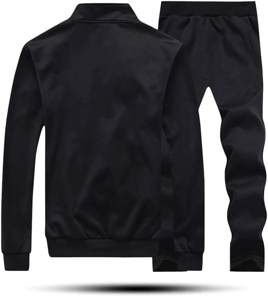 Men's Fleece Track Suit - 2Pcs - Black -Plain Collar Desigine