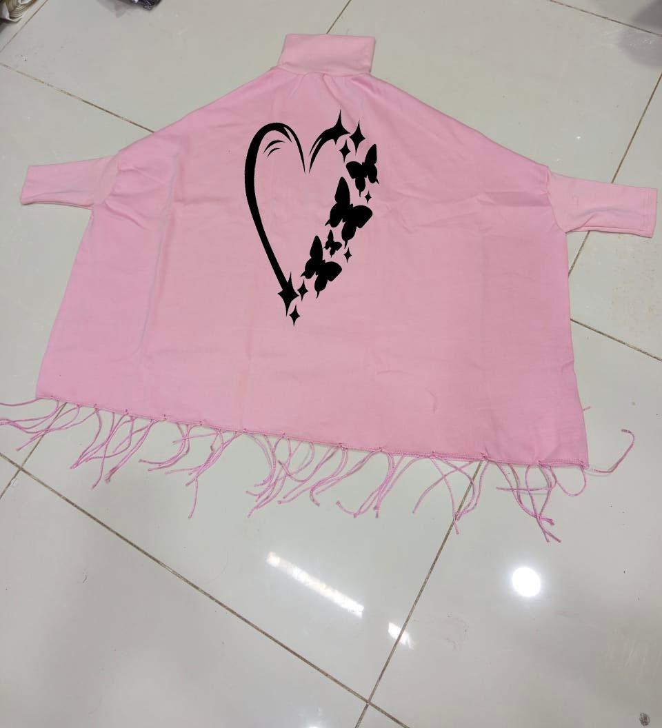 Women's Polyester Heart Printed Outer Wrap Cap Shawl