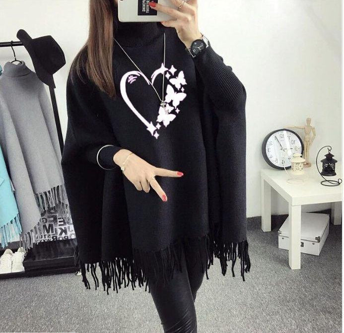 Women's Polyester Heart Printed Outer Wrap Cap Shawl