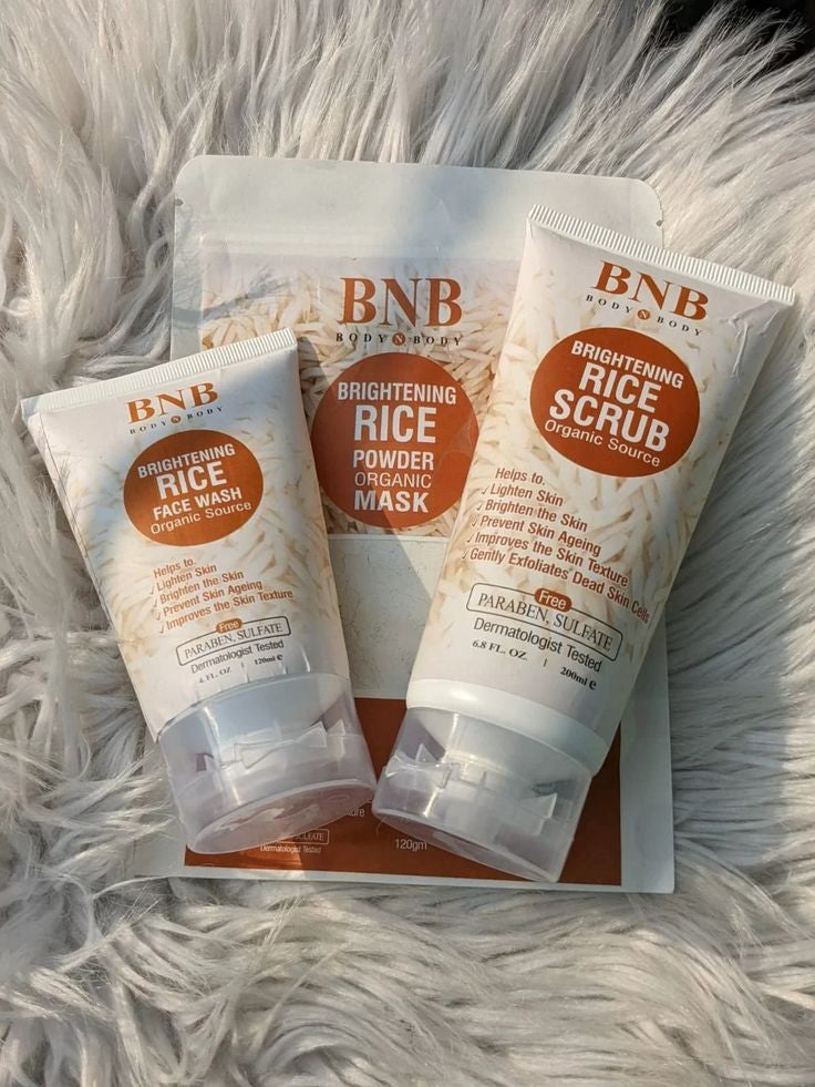 BNB Rice Extract Whitening Kit – Brighten & Glow Naturally (Rice Fash Wash + Rice Scrub + Mask Scrub )