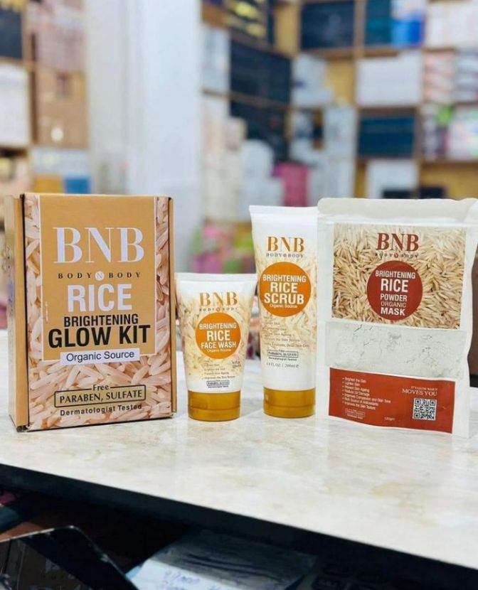 BNB Rice Extract Whitening Kit – Brighten & Glow Naturally (Rice Fash Wash + Rice Scrub + Mask Scrub )